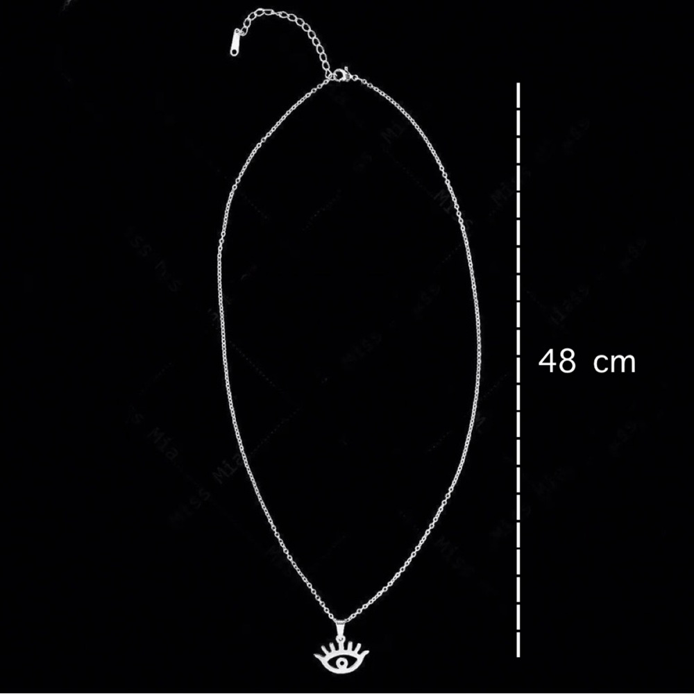 Silver Stainless Steel Evil Eye Clasp Back Necklace - Picture 4 of 5